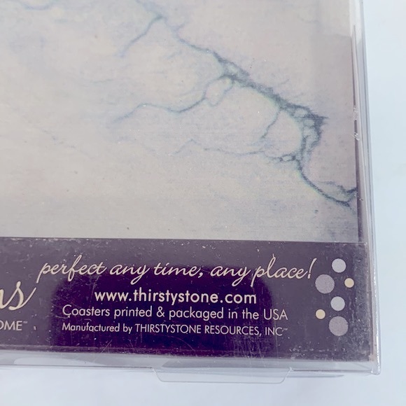 Occasions NIB Faux Marble Style Stoneware Set of 4 Cork Backing Drink Coasters - Picture 6 of 7